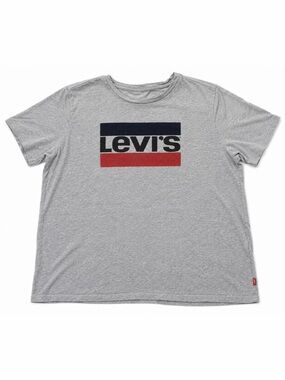 Levi's Gray Tee with Navy and Red Logo Bars